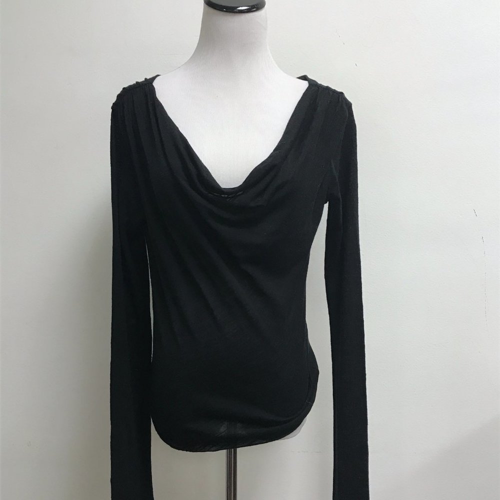 DVF Diane Von Furstenberg black drape neck long sleeve sweater top M